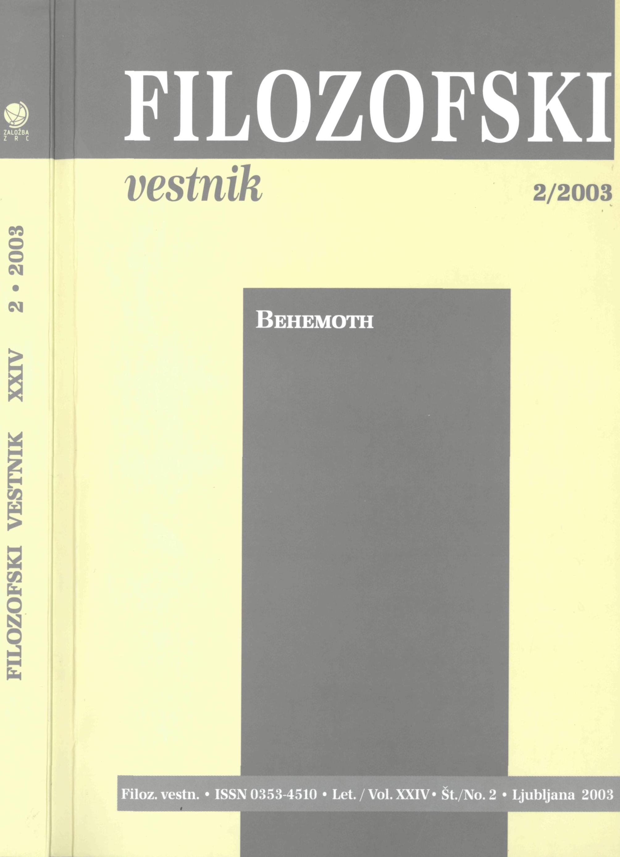 					View Vol. 24 No. 2 (2003): Behemoth
				