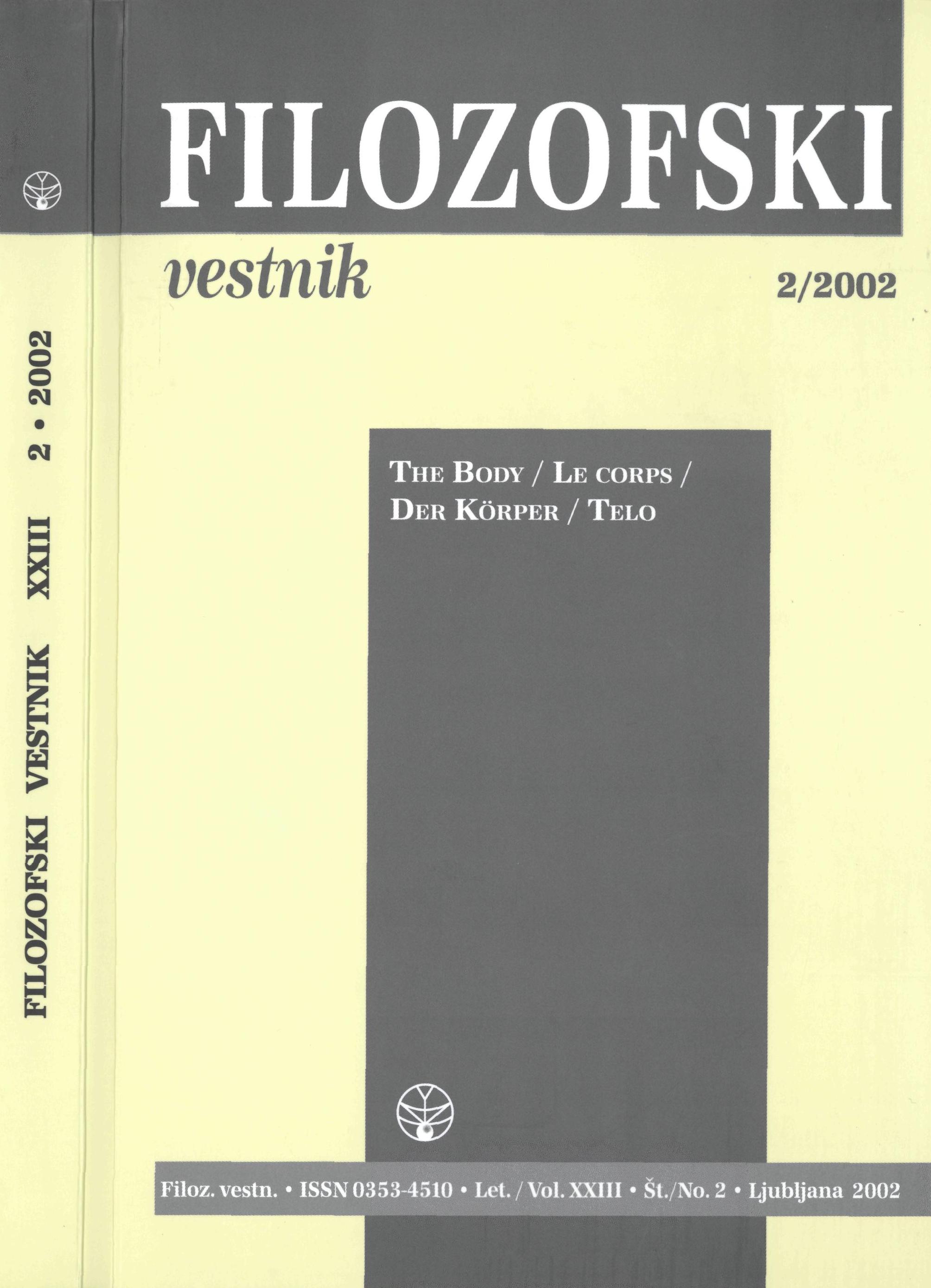 					View Vol. 23 No. 2 (2002): THE BODY / LE CORPS / DER KÖRPER / TELO
				