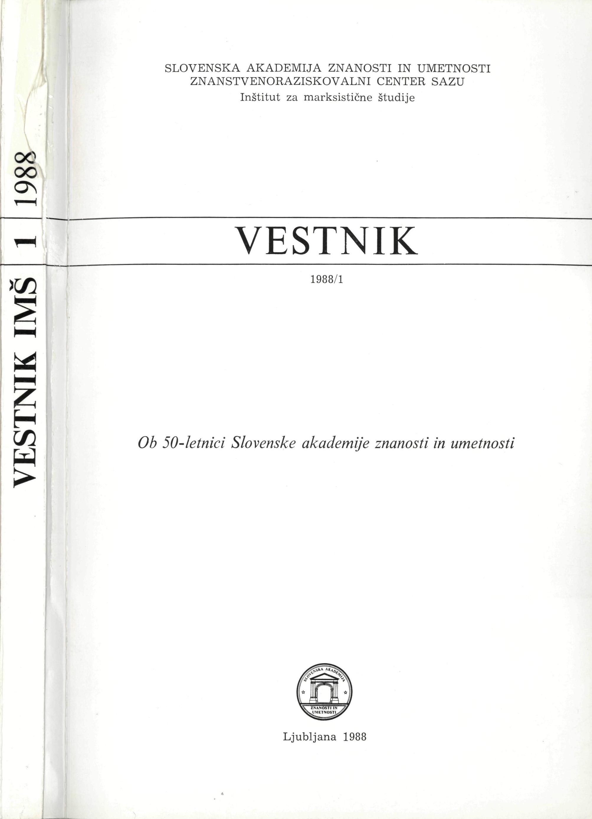 					View Vol. 9 No. 1 (1988): Vestnik Inštituta za marksistične študije ZRC SAZU
				