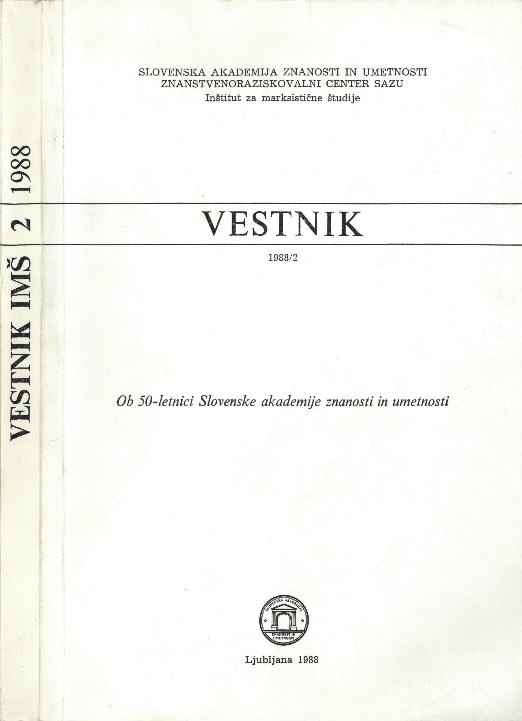 					View Vol. 9 No. 2 (1988): Vestnik Inštituta za marksistične študije ZRC SAZU
				