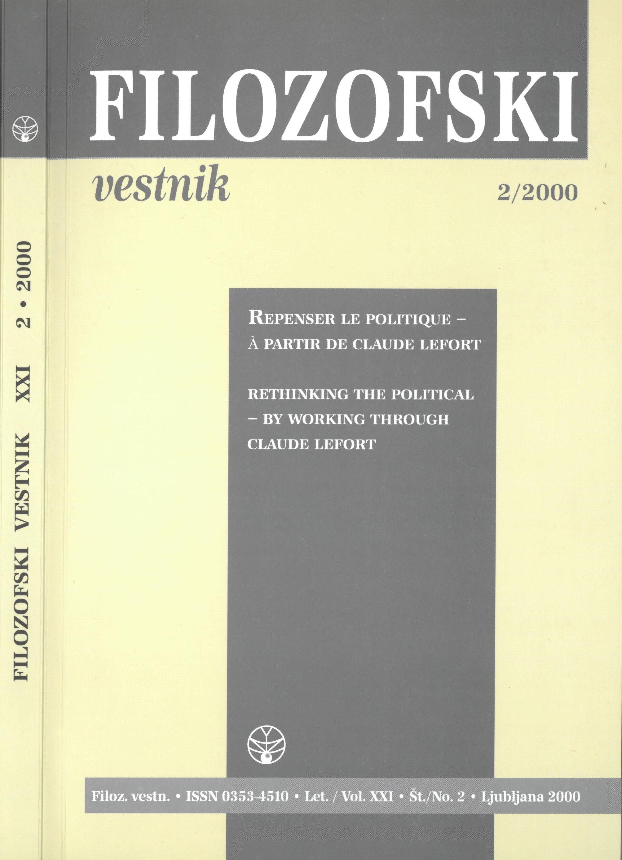 					View Vol. 21 No. 2 (2000): Rethinking the Political - by working through Claude Lefort
				