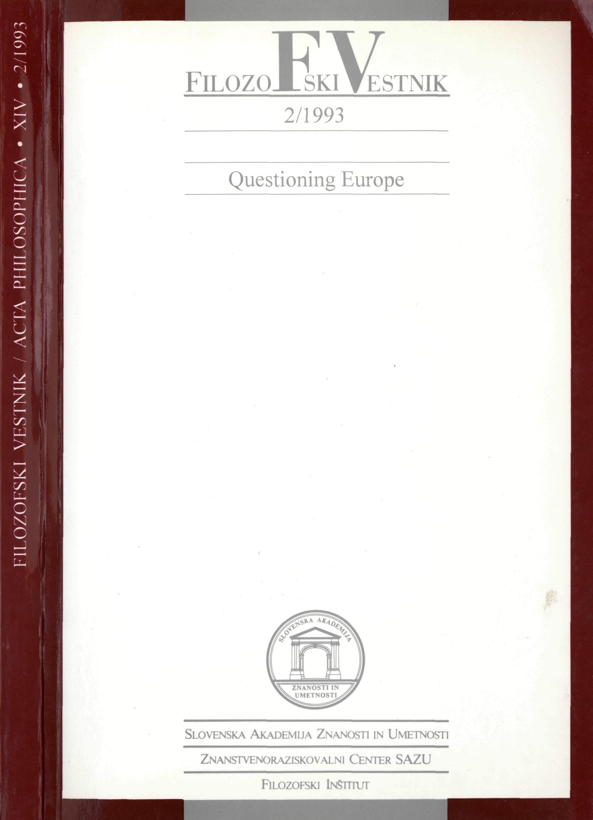 					View Vol. 14 No. 2 (1993): Questioning Europe
				