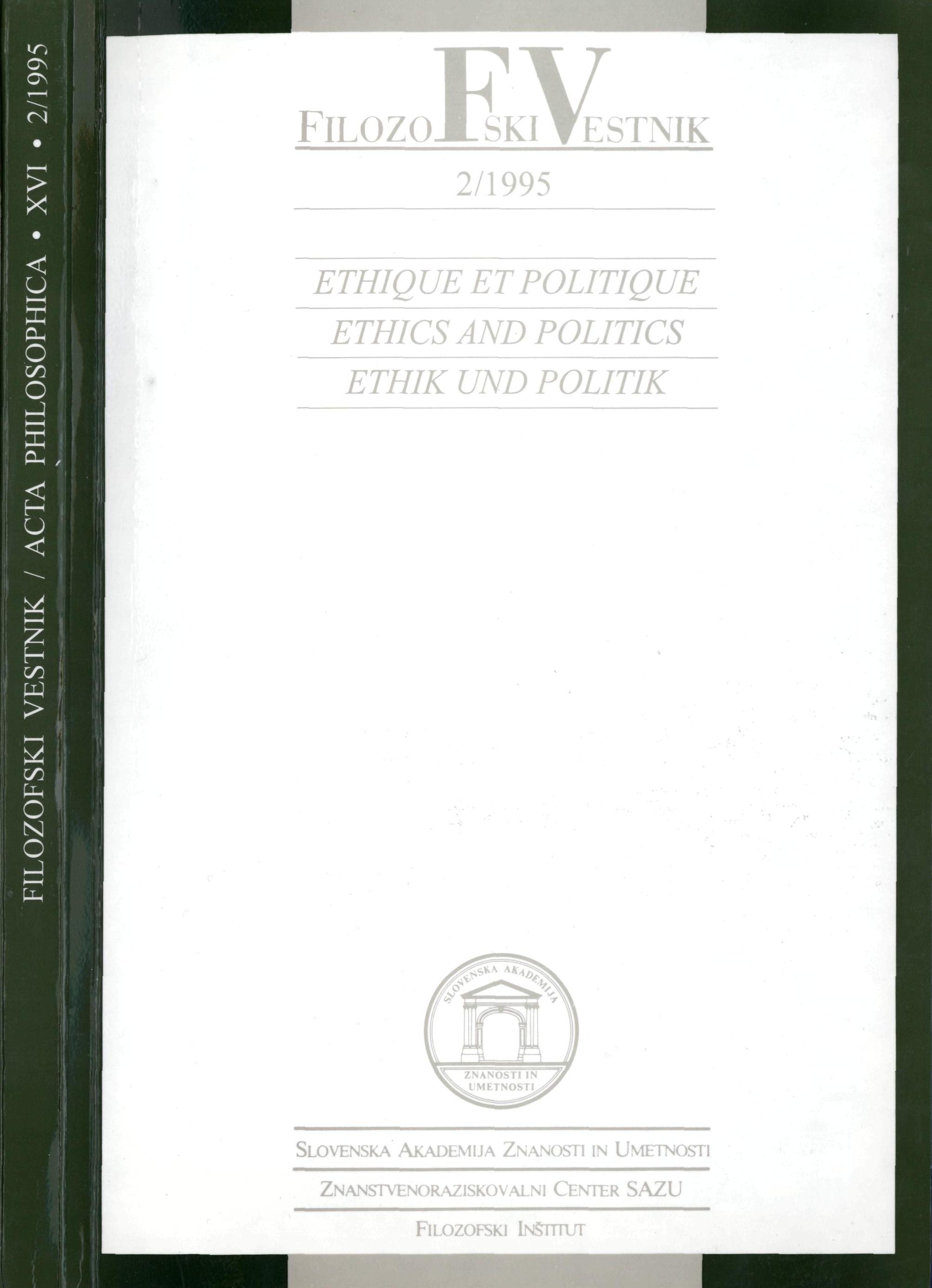 					View Vol. 16 No. 2 (1995): Ethics and Politics
				